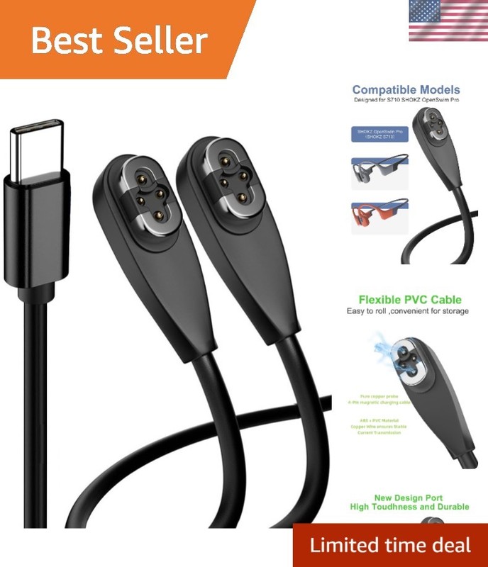 Efficient 2-Pack USB C to Shokz S710 Magnetic Charger - Compact 3.3ft Design