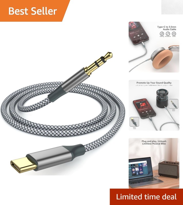 6.5ft Nylon Braided AUX to USB C Cable: High-Definition Audio for All Devices