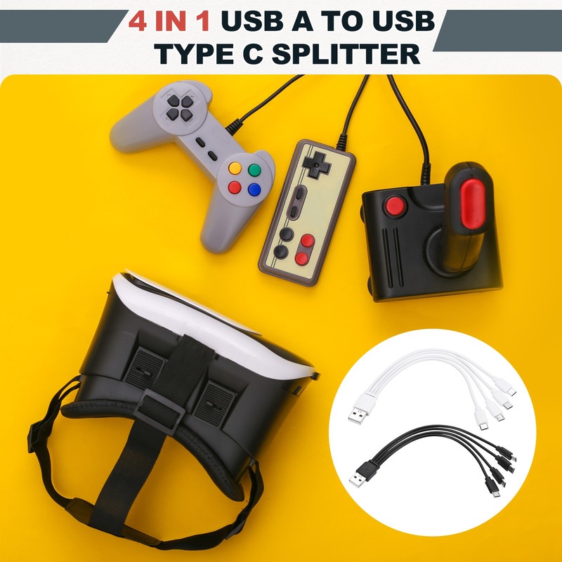 2Pcs Multi Charging Cable, 4 in 1 USB A to Micro USB Splitter 8", Black White gallery