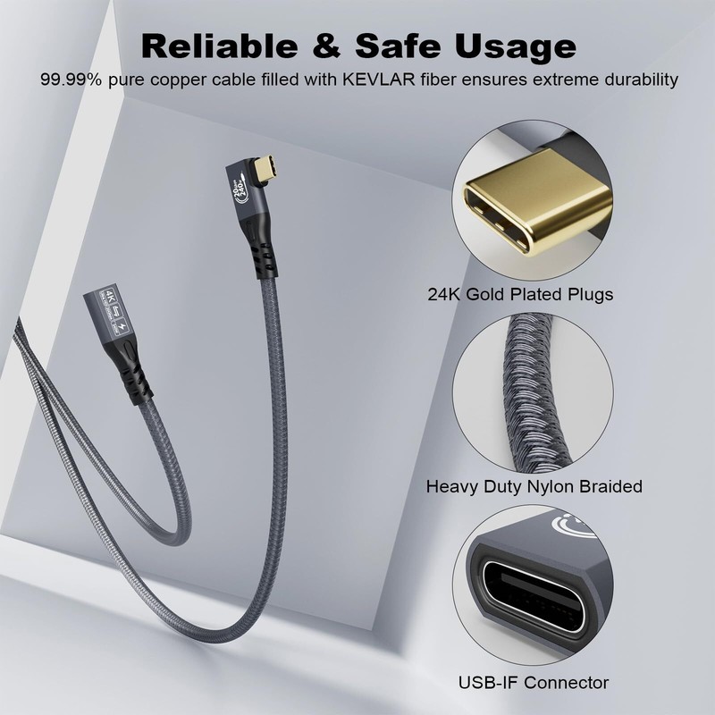 20Gbps USB C 3.2 Extension Cable 90 Degree USBC 3.2 Gen2 Type-c Male to Femal... gallery