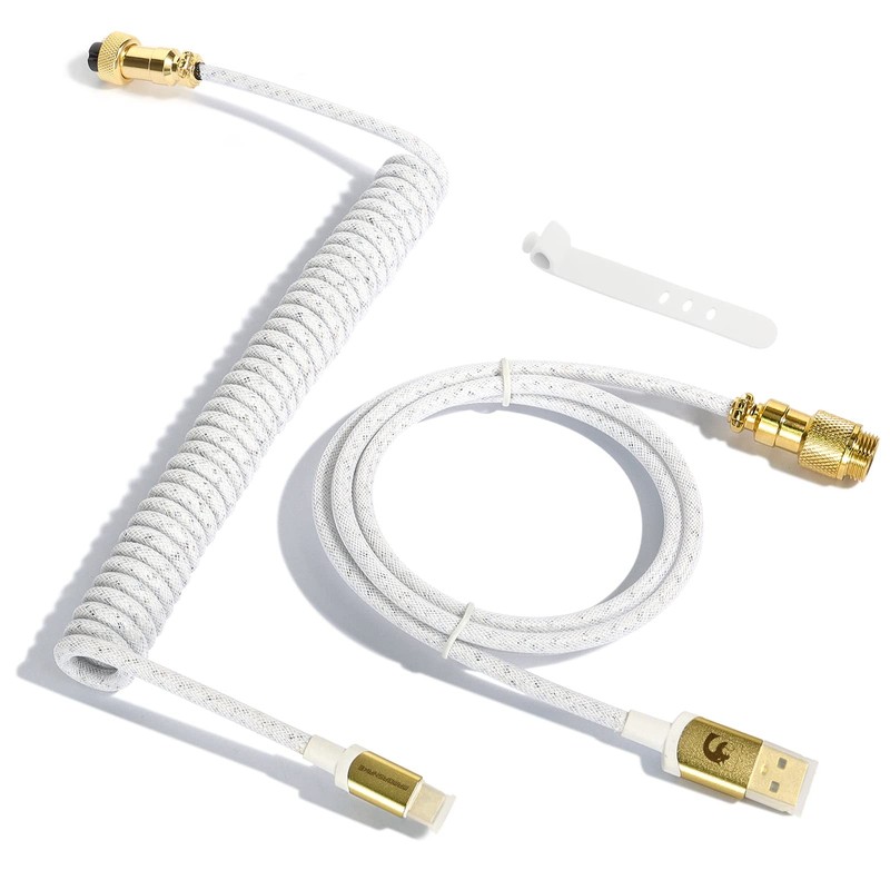 C03 Custom Coiled USB C To A Cable Detachable Aviator Keyboard Nylon White