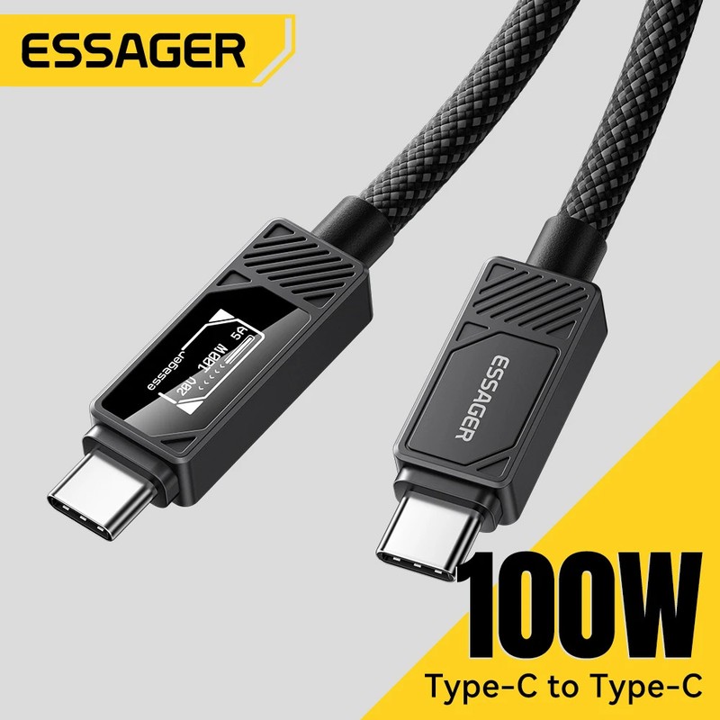 ESSAGER 100W USB Type C to Type C Cable PD Fast Charging Wire For iPhone Samsung gallery
