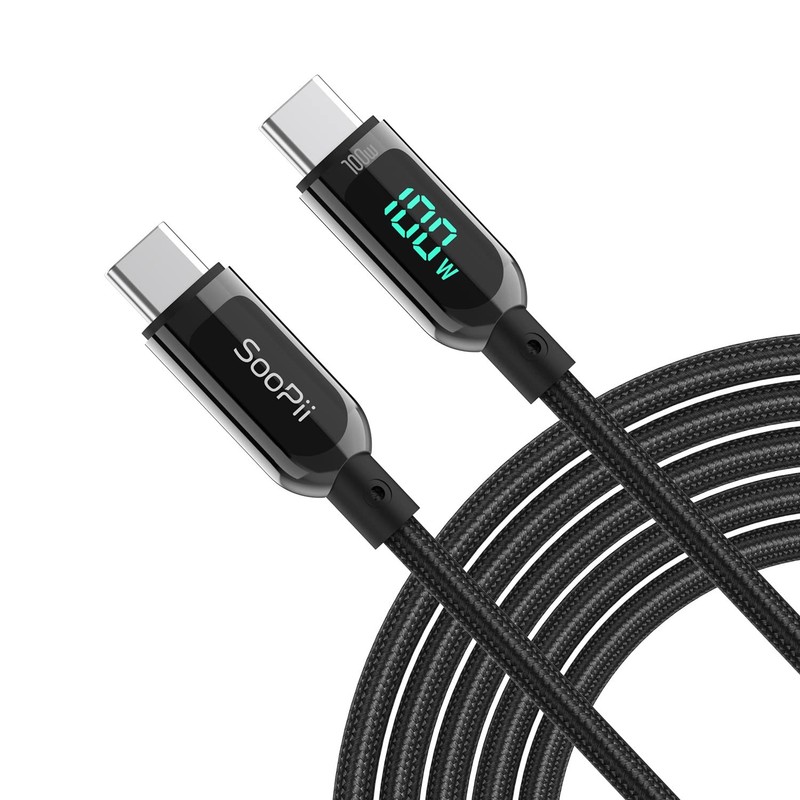 100W 4ft USB C to USB C Cable Fast Charge, Nylon Braided Cable with LED Displ…