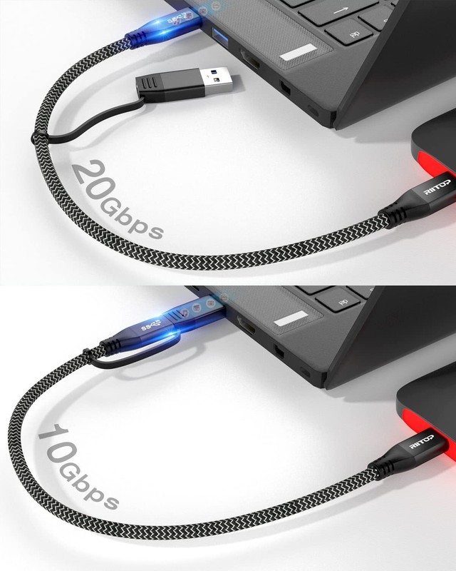 USB 3.2 C to C Cable 20Gbps 1FT Braided 2IN1 USB C Y Short Cable E-Marker Chi... gallery