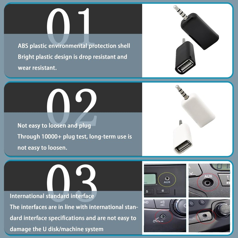 2 Pack AUX to USB A Adapter Audio Cable, USB Female to 3.5mm Male Converter Jack gallery