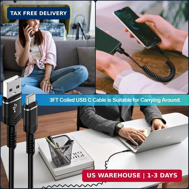 USB to USB C Cable iPhone 17 Coiled 3FT Car Charger Cord for iPhone 16e/16/16 Pr gallery