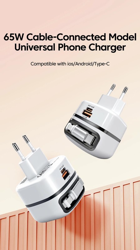 Elough 65W USB Type C Phone Charger Universal Travel Adapter Retractable Fast gallery