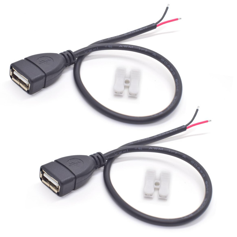 2PCS 0.3M/1FT USB 2.0 Female Pigtail 2 Wire 20AWG USB DC Pigtail DIY Power Cable gallery
