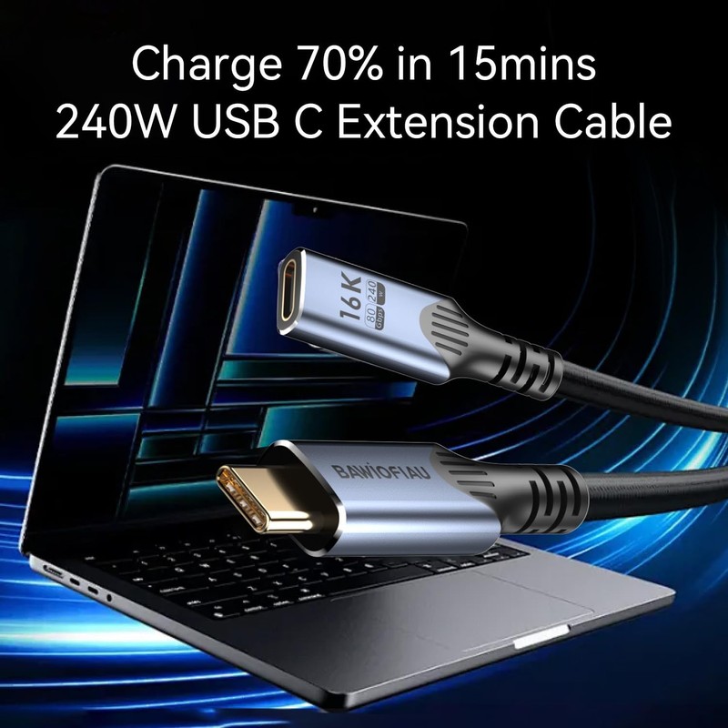 1ft/0.3M USB C Extension Cable Thunderbolt 5 80gbps 240w 5A Fast Charging 8K/16K gallery