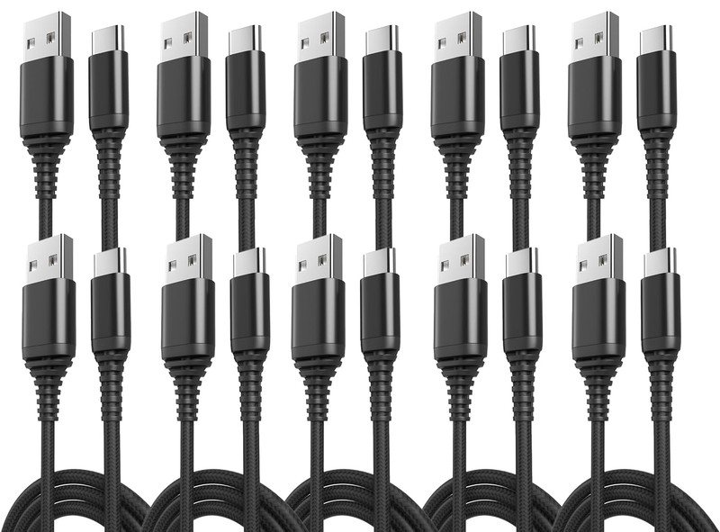 10-Pack USB Type-C Cables [3.3 Ft / 1 M | 3A Fast Charge | Braided] – USB-A to U