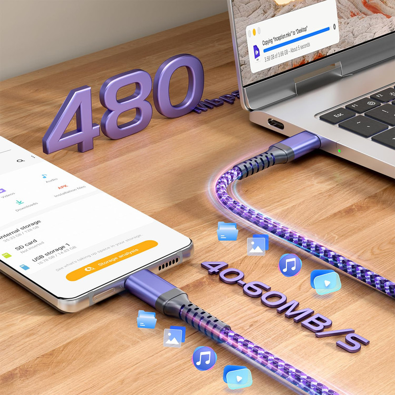 USB C Cable, 5-Pack [3/3/3/6/6FT] USB-C to USB-C Cables for Iphone 16 15 Pro Max gallery