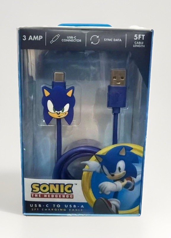 NEW Sonic The Hedgehog USB-A To USB-C 5ft Blue Charging Cable