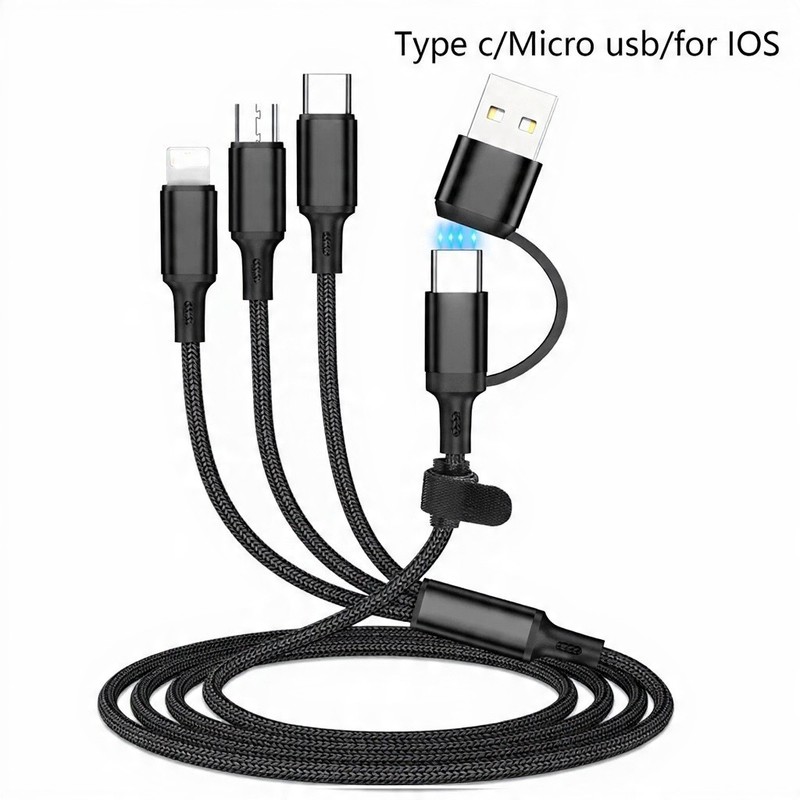 Universal 3 in 1 Charging Cable Fast Charge Type C Micro USB 8-Pin Cord 4 Foot