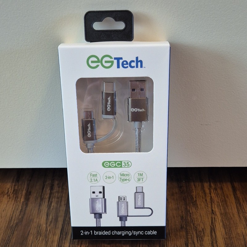 EGTech EGC35 Braided 2-in-1 Charging & Data Sync Cable Micro-USB USB-C 1M Silver