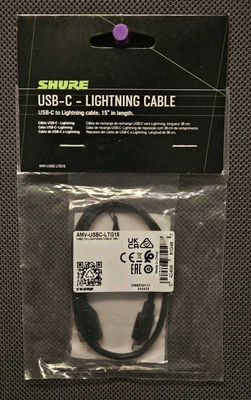 Shure USB-C To Iphone Cable 15″ Long Cable AMV-USBC-LTG15