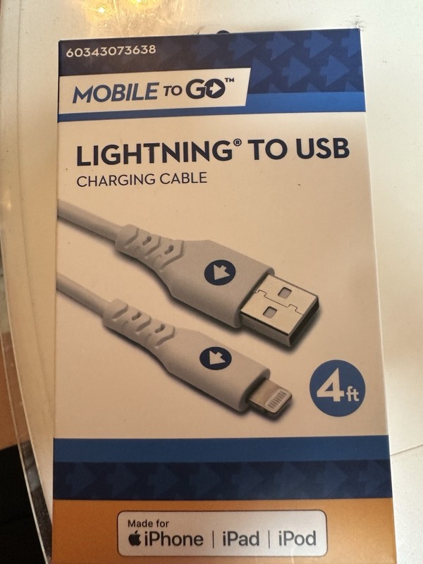 NEW Free Shipping Mobile To Go Micro-USB 4 Ft Charging Cable IPhone IPad IPod