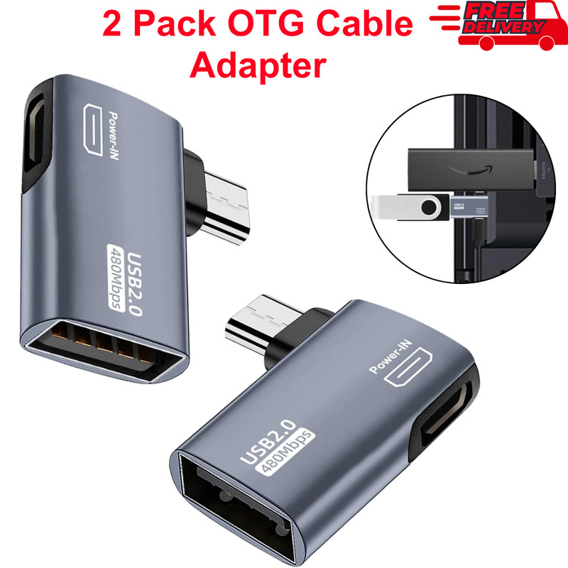 2 Pack 90 Degree OTG Cable Adapter for Fire TV Stick 4K, Android, Phone Tablet
