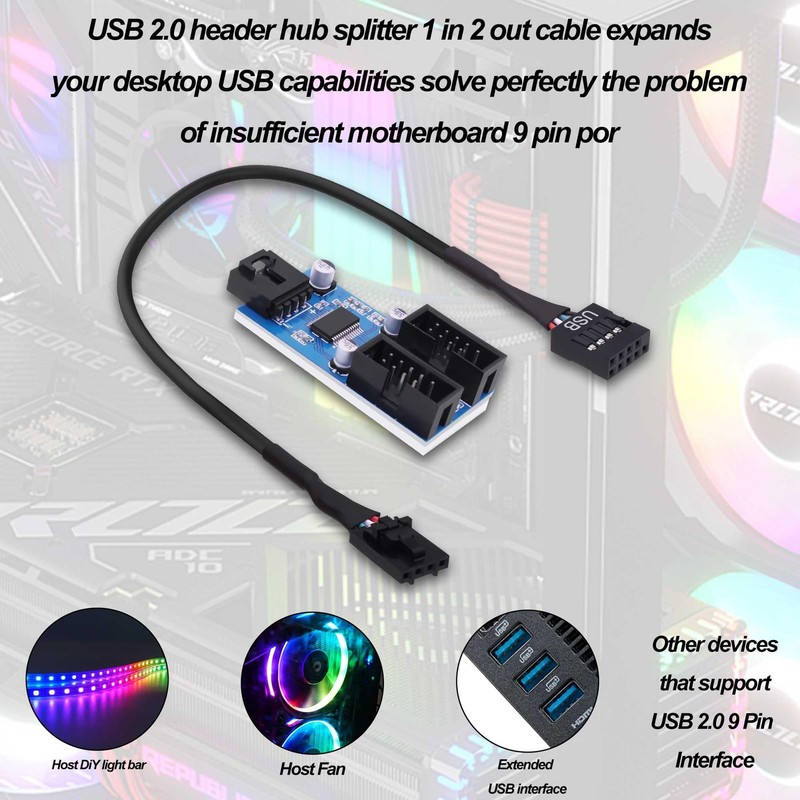Motherboard USB 2.0 Hub Header Splitter 9 Pin Motherboard Header 1 to Dual 2 ... gallery