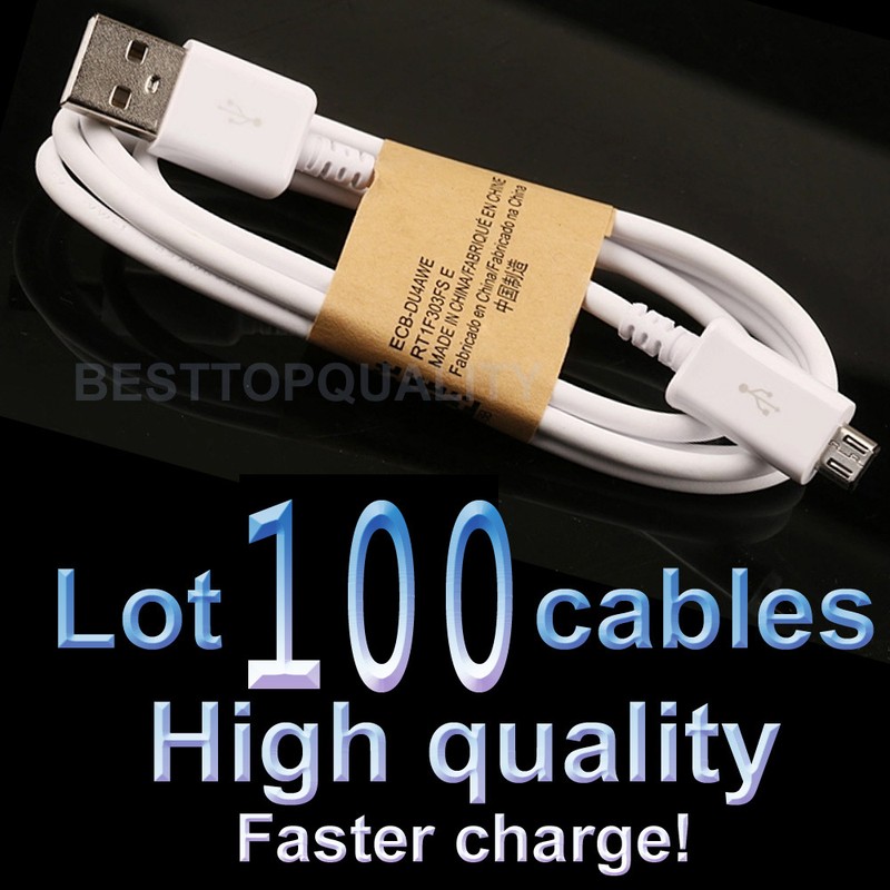 100x Wholesale of Great Quality Micro USB Cable Charger Cord for Samsung S2~S6