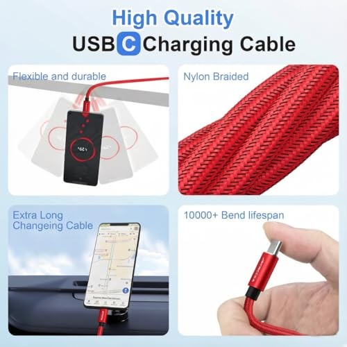 Bynccea USB Cable C to USB A 10ft-5 Red/Blue/Purple/Orange/Light Green*10ft gallery