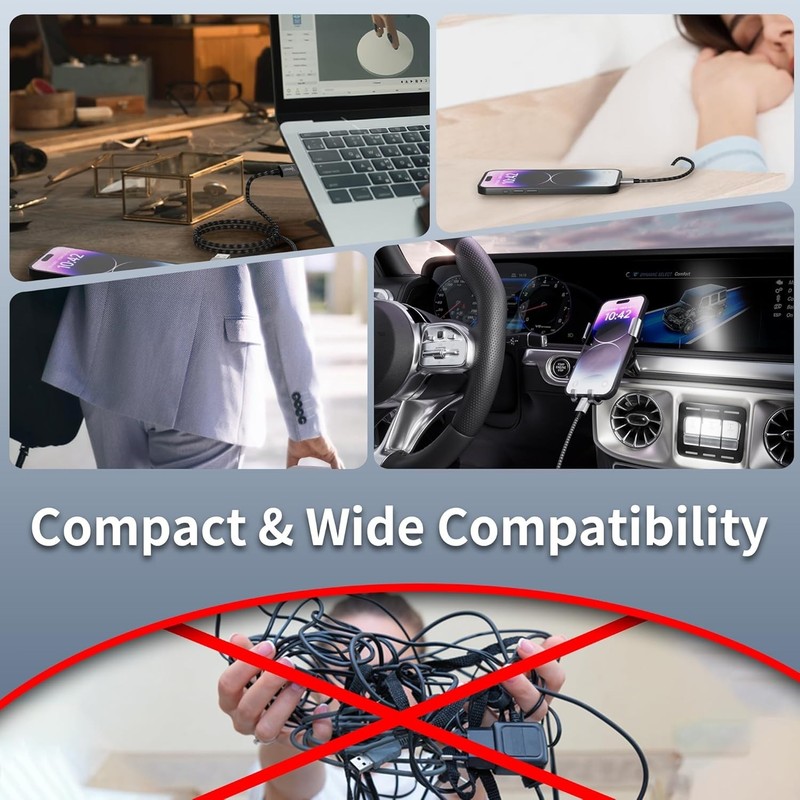 High-Speed 60W USB C Charger Cable - 2FT 2-in-1 Braided Multi-Device Cord gallery