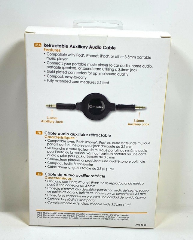 Qmadix Retractable Auxilliary Audio Cable 3.5mm gallery