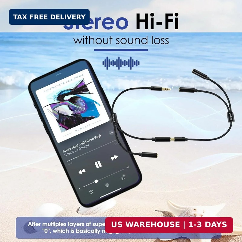 2Pcs Headphone Splitter, Dual Headphone Nylon Braided Extension Cable, Hi-Fi Aud gallery