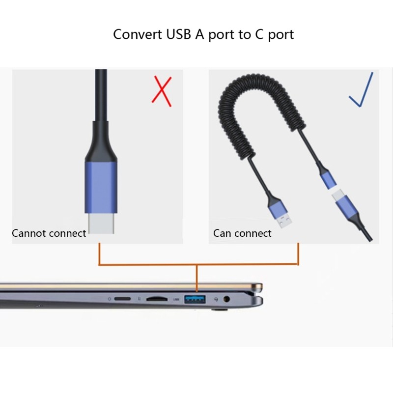Coiled USB A Male To Type C Female Adapter Cable For Data Transfer And Charging gallery