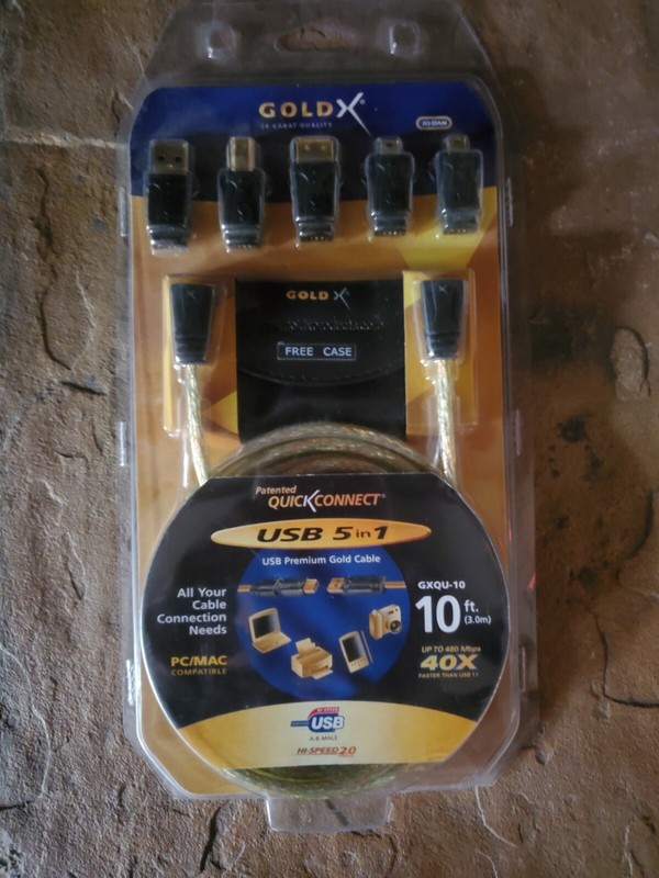 Quick Connect 24 Karat Gold USB Cable Set 5 in 1 10ft