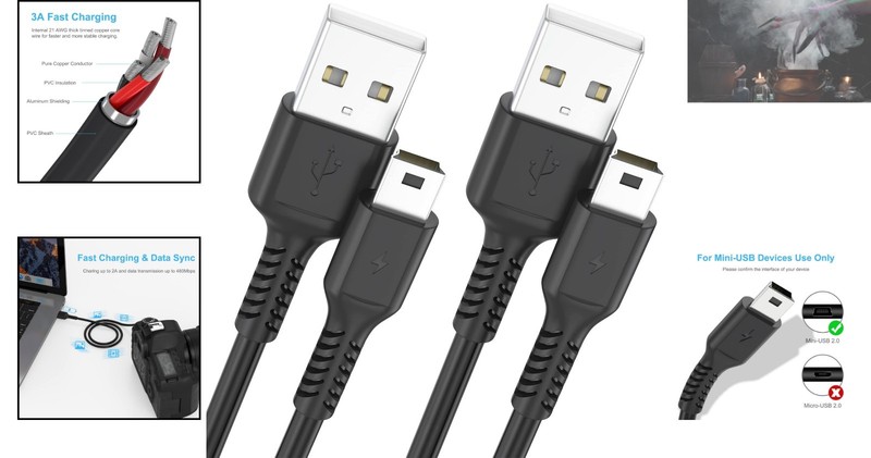 Versatile 3ft Mini USB Cable - Fast Charging & Data Sync for All Mini B Devices gallery