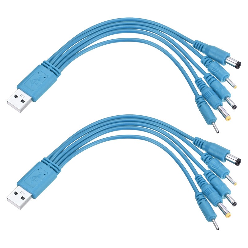 2Pcs USB to DC Power Charging Cable, 5V Round Plug Connector 8″, Blue