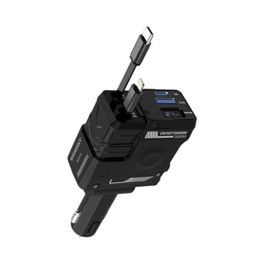 Retractable Car Charger, 4 in 1 Retractable Phone Charger with 66W Fast Black