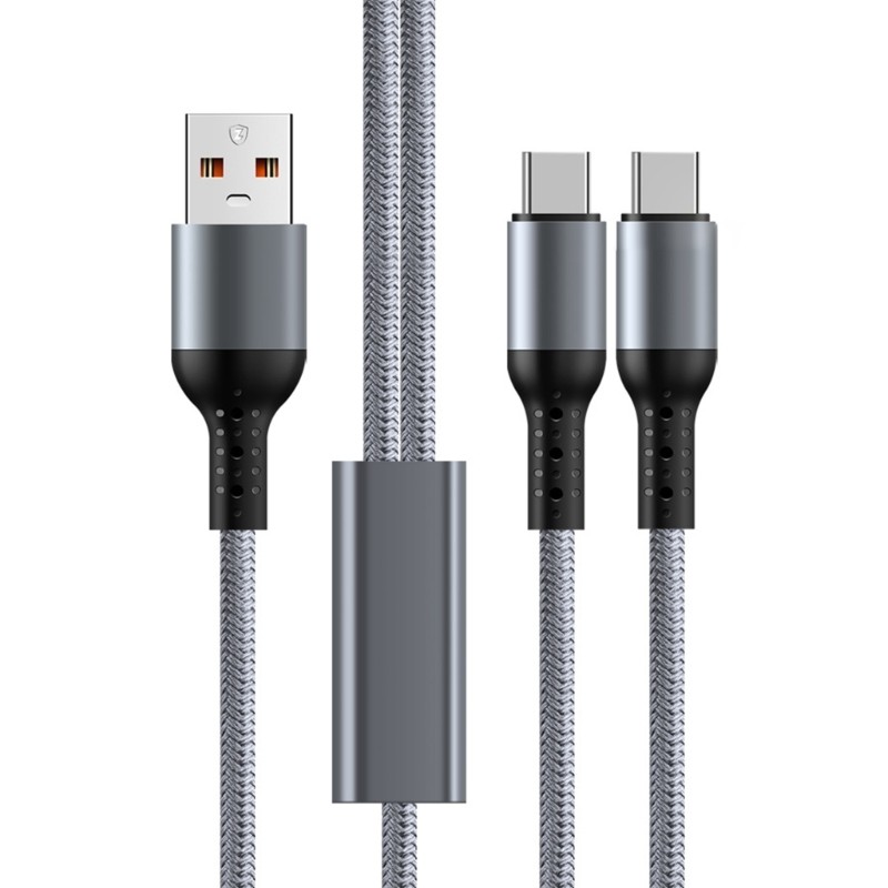 Simultaneous Charging Cable USB to Double Type C 66W Nylon Braided Power Cable gallery