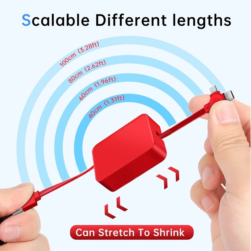 4 Pcs 3 in 1 Retractable Multi Fast Chargers Cable Bulk (3.28FT) with USB C/M... gallery