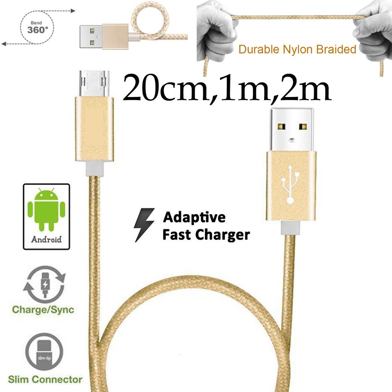 Nylon Data Sync Charger Micro USB Cable Cord for LG K30 K50 Q60 K40S K11+ K9 Q6