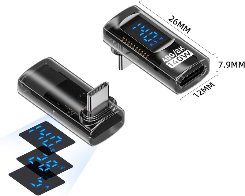 2 Pack USB C Adapter with Digital Display, 90 Degree Right Angle gallery