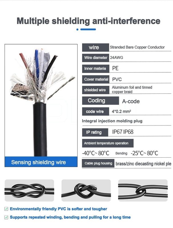 Industrial Sensor Cable M12 4Pin Female ACode Aviation Connector Open End gallery