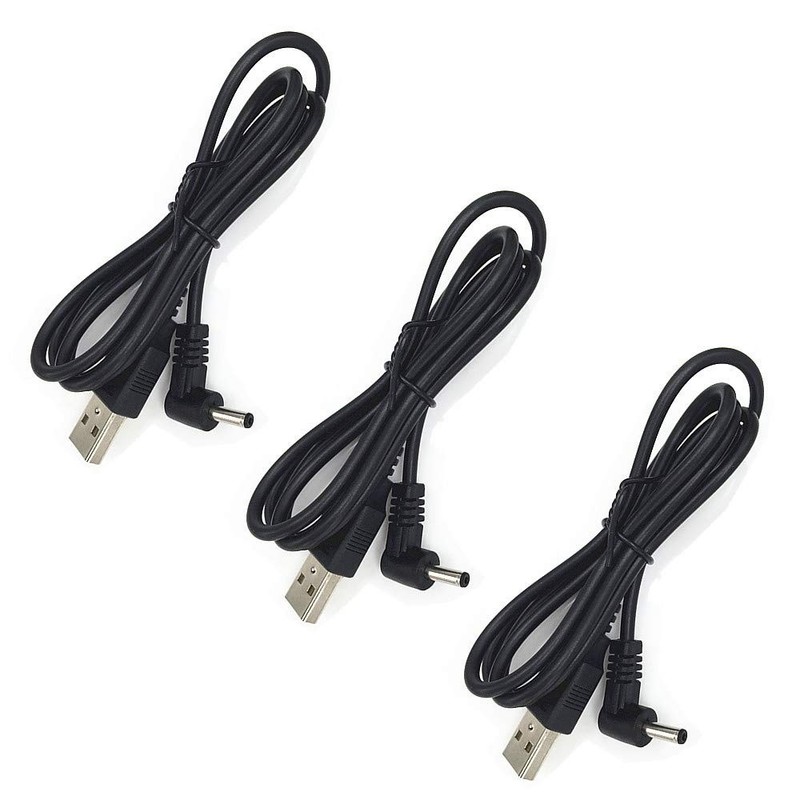 3 PCS 100cm 3.3 FT 5V USB 2.0 To DC 3.5mm x 1.35mm Male Power Cable Black
