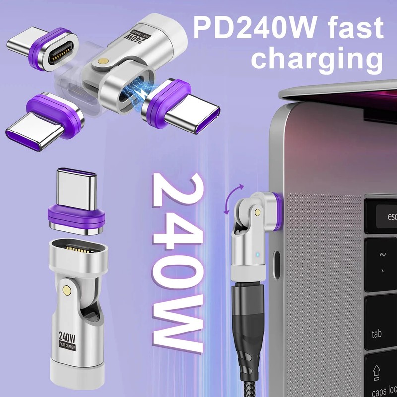 USLION 240W Magnetic USB-C Adapter 180° Rotation Fast Charging Type-C Converter gallery