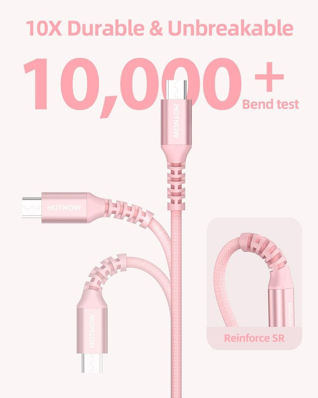 Short USB A to Micro USB Cable 1FT [3Pack Pink], 12 inch Android Charger Cabl... gallery