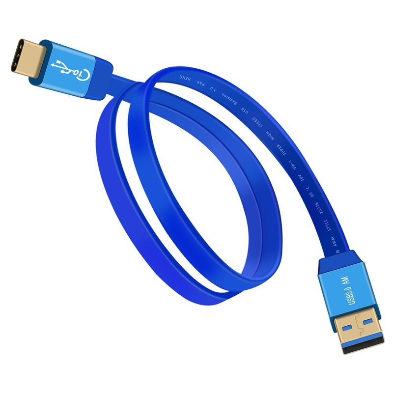 USB to Type C 10Gbps Flat Charger Data Transfer Cable 60W 30V 3A 1m 3ft