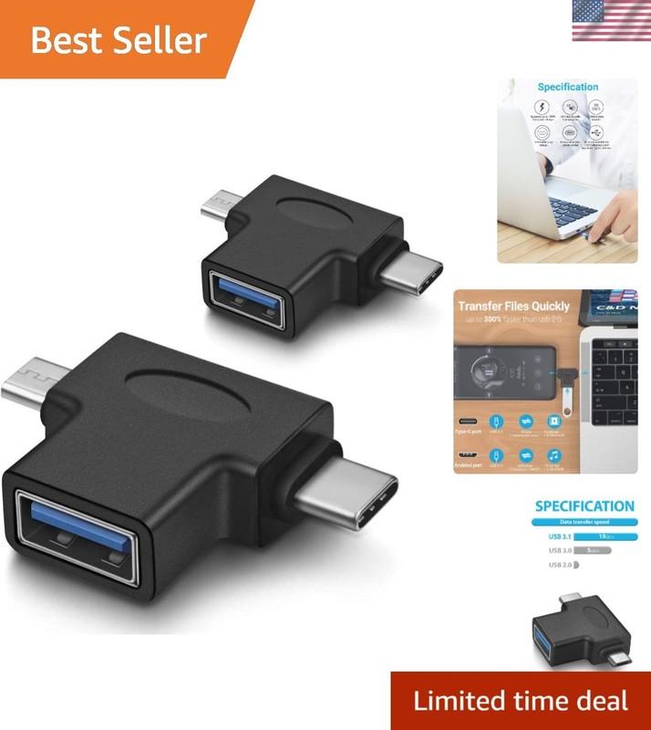 Compact 2 in 1 OTG USB 3.0 Adapter for Micro USB & Type C Devices – 2 Pack
