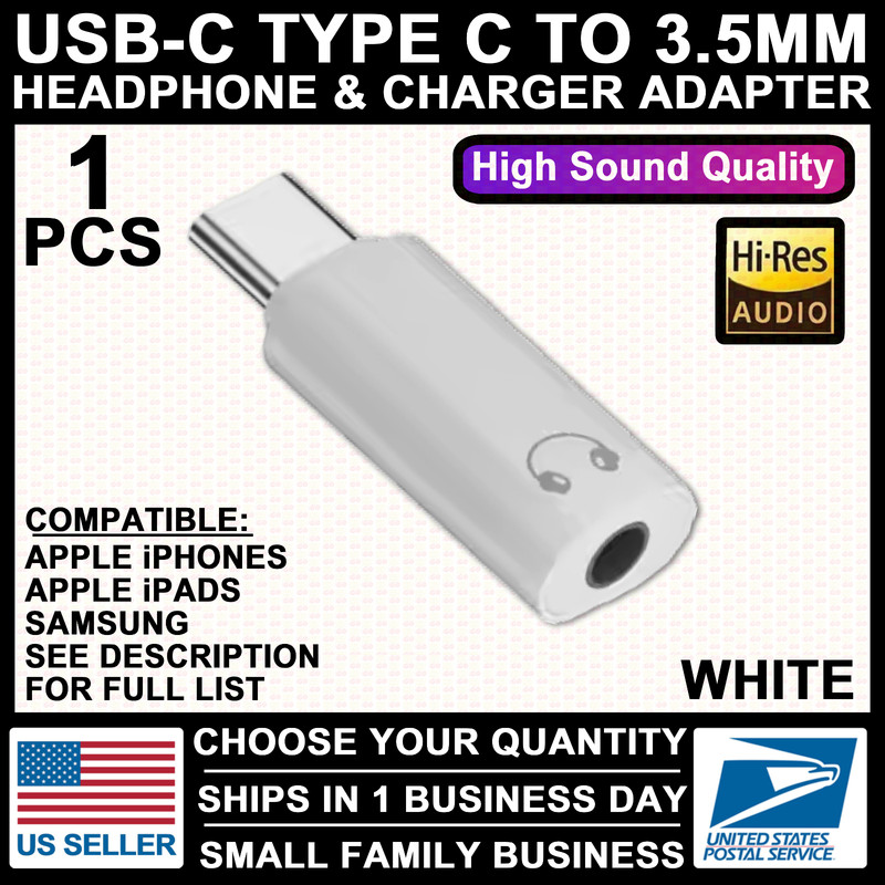 USB Type-C Adapter Port to 3.5MM Aux Audio Jack Headphone Car for iPhone/S23/S24