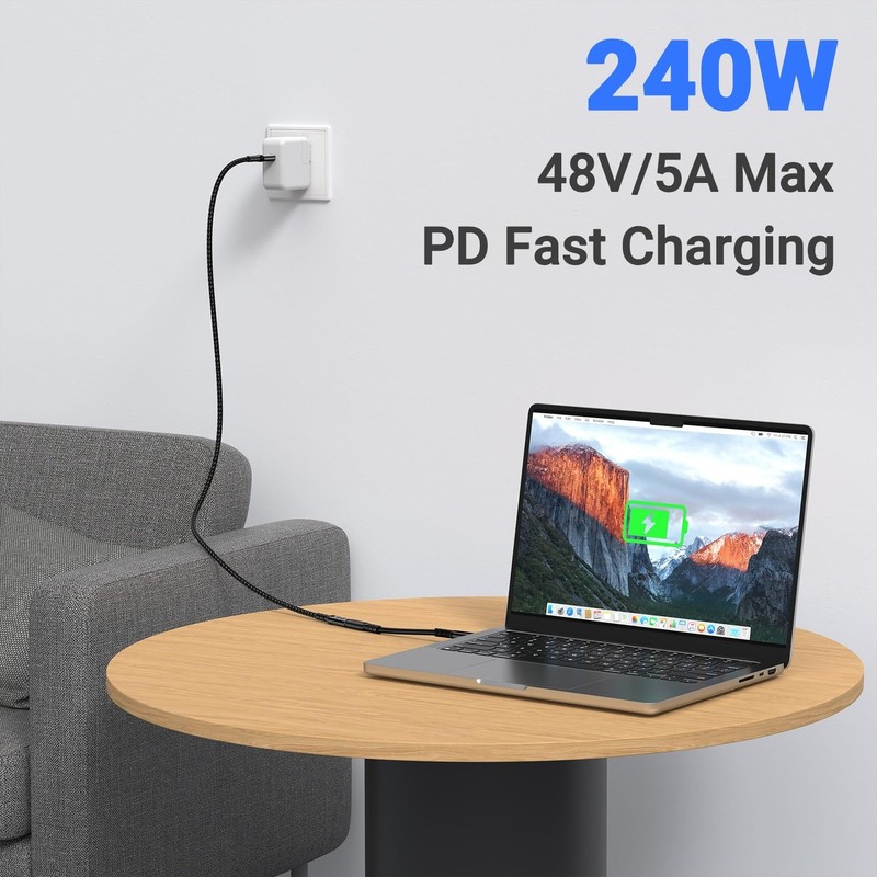 2 PCS 3.3FT USB C Extension Cable 40Gbps 240W 8K USBC 4.0 Extender Cord gallery