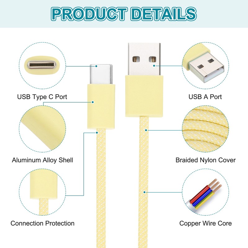 3.28ft USB Type C Charger Cable, 2A Type-C to USB A Charging Data Cord Yellow gallery