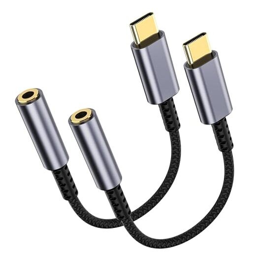 USB C to 3.5mm Headphone Jack Adapter – HiFi Audio Dongle, Type C 2 Pack Grey gallery