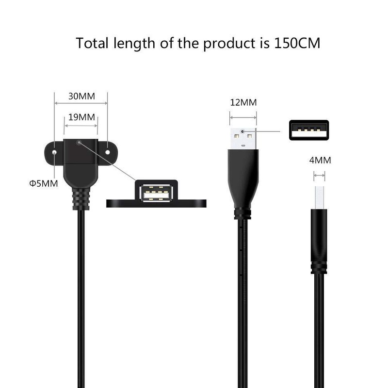 USB 2.0 Male to Dual Female Cable 5ft 2 pcs Panel Mount Screw Hole Adapter gallery