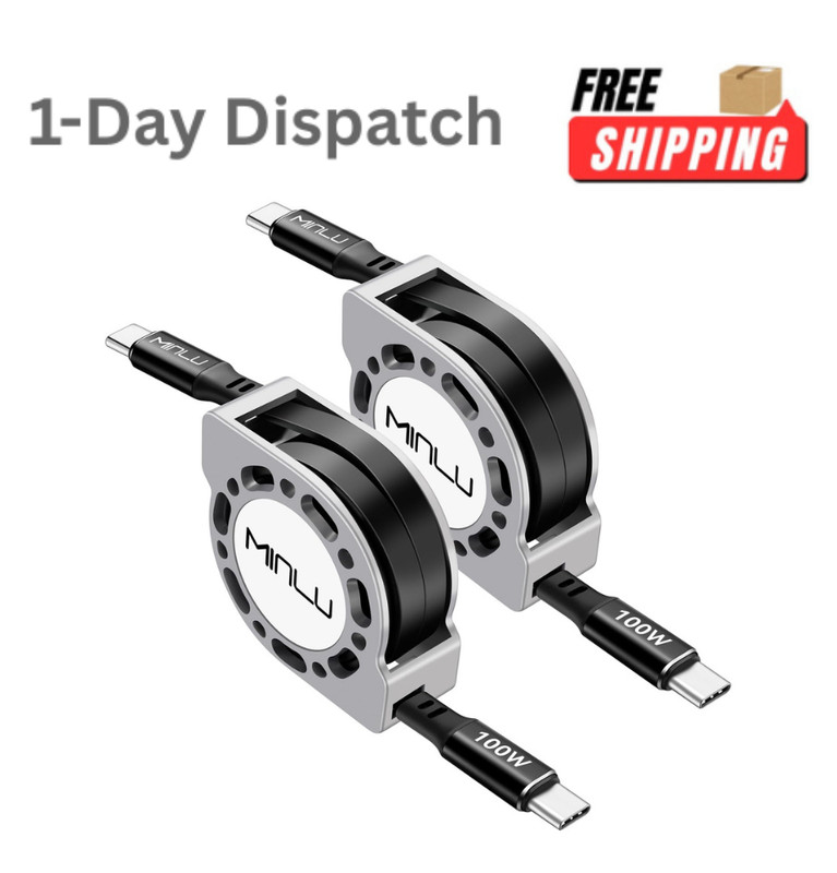 Minlu 2 Pack Retractable USB C to USB C Cable 4ft 100W Fast Charging Cord