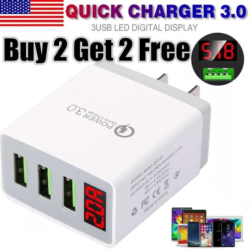 3-Ports Fast Wall Charger Charging Block Phone USB Cube For iPhone iPad Samsung