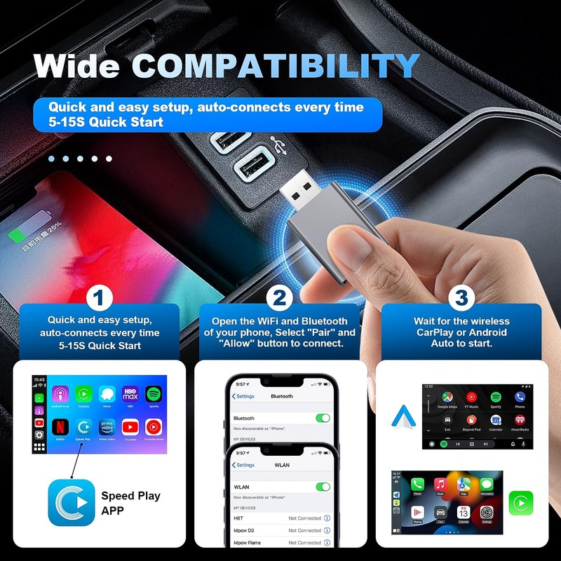 2 in 1 Mini Android Auto and Wireless CarPlay Adapter Convert Factory Wired t... gallery